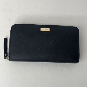 Kate Spade Newberry Lane black crossgrain leather continental zip-around wallet